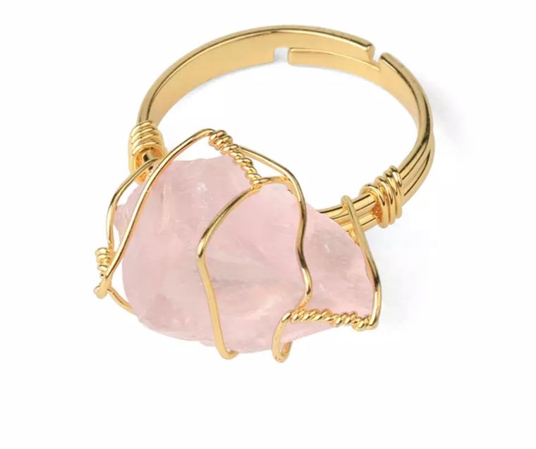 Rose Quartz Rough Gemstone Gold Adjustable Ring ~ &quot;Love &amp; Tranquility&quot;